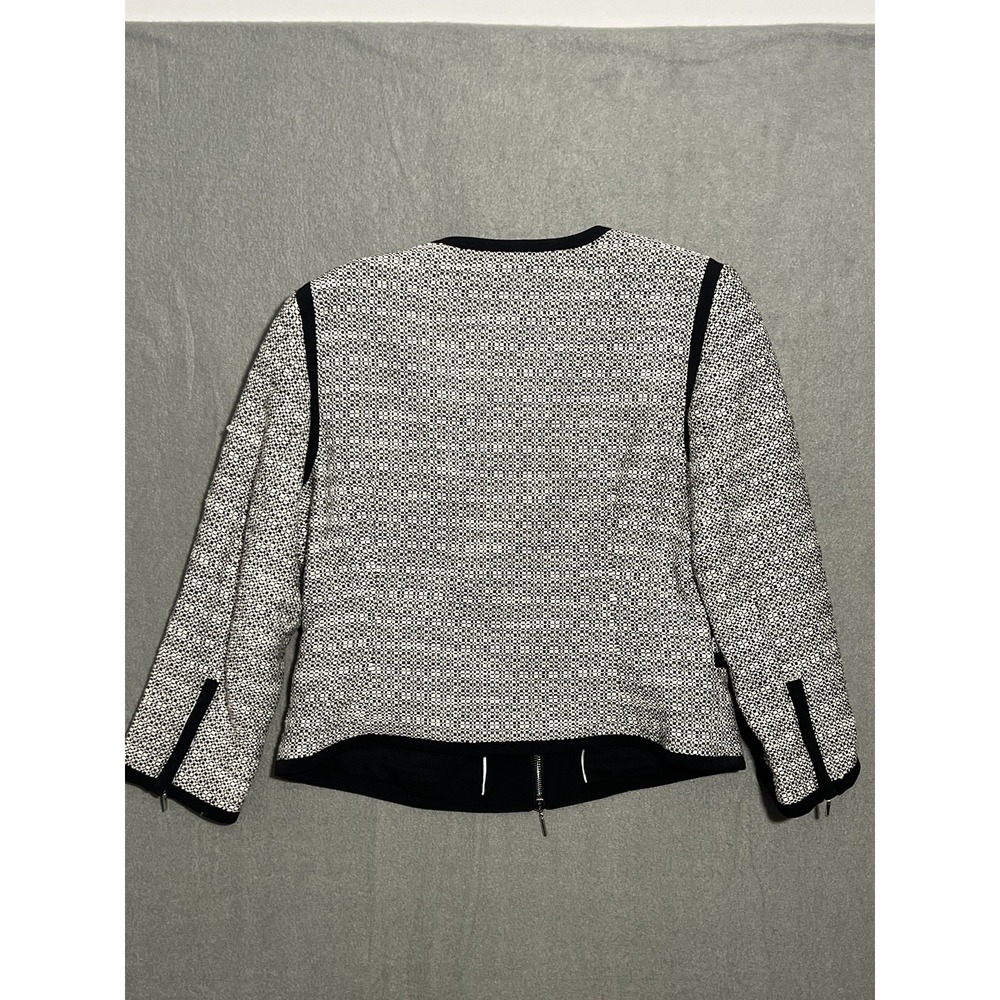 White House Black Market WHBM Women's Black White Tweed Zip Jacket Blazer Size - Picture 7 of 7